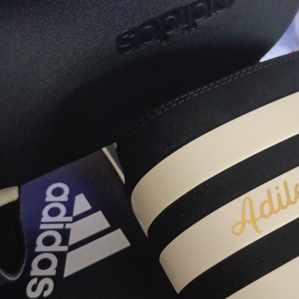 Men's super soft size 18 Adidas brand Adilette comfort slides black & cream